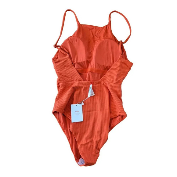Andie Swim The Asbury Rib One Piece Siren Orange Size Large - Picture 3 of 6